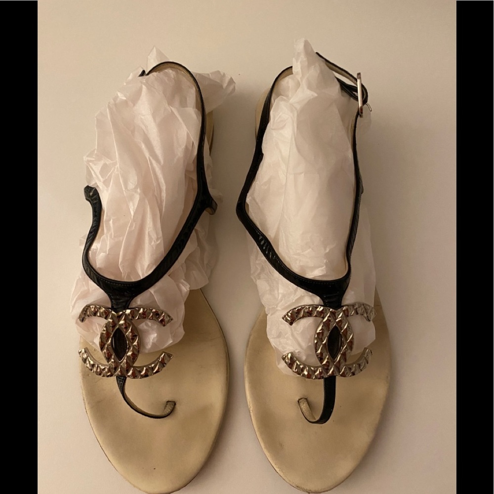 Chanel Black Patient Thong Sandals